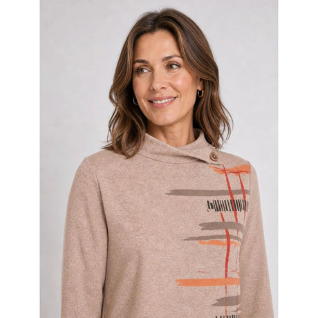 Tigi Lines Split Cowl Neck Top - Almond