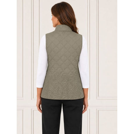 Tigi Padded Embossed Paisley Border Gilet - Khaki Green