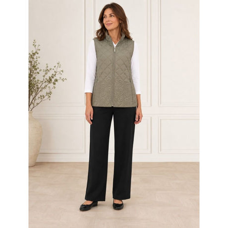 Tigi Padded Embossed Paisley Border Gilet - Khaki Green