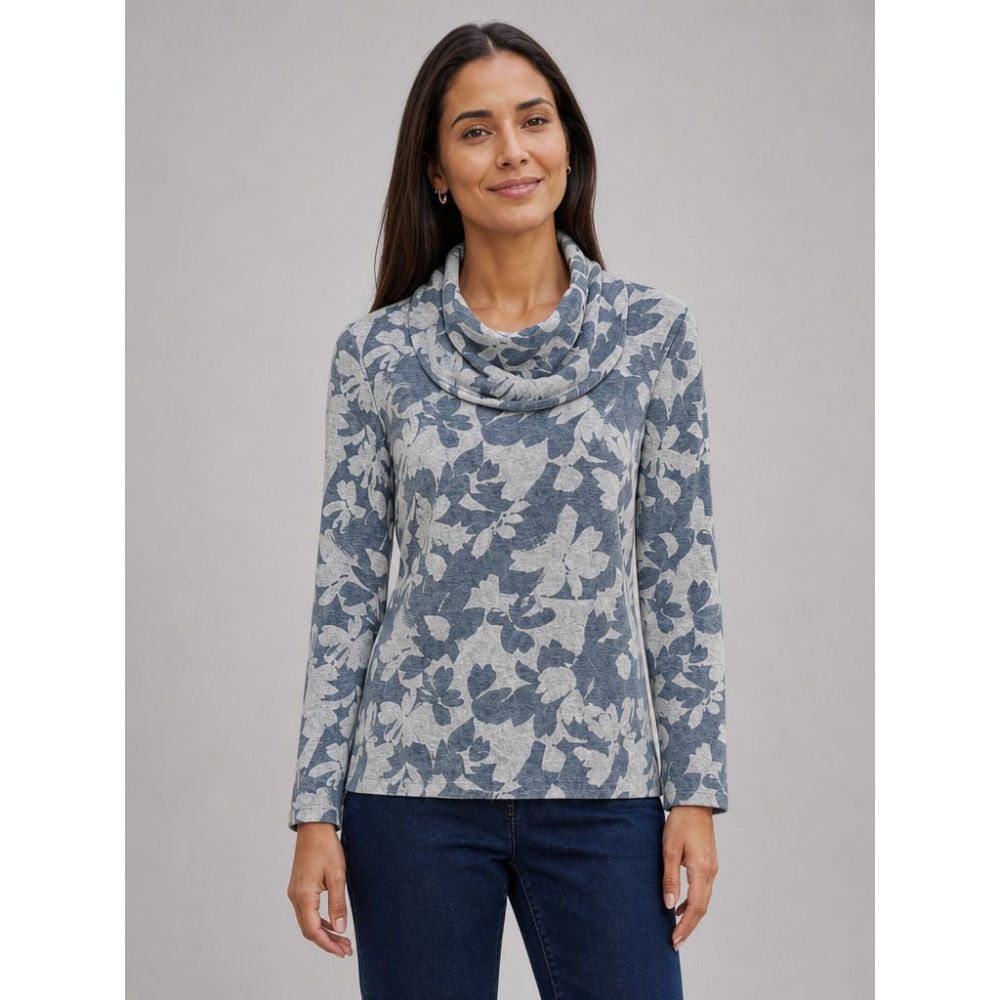 Tigi Patchwork Floral Cowl Neck Top - Blue
