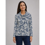Tigi Patchwork Floral Cowl Neck Top - Blue
