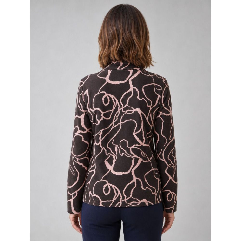 Tigi Sqiggle Jacquard Cowl Neck Top - Brown/Pink