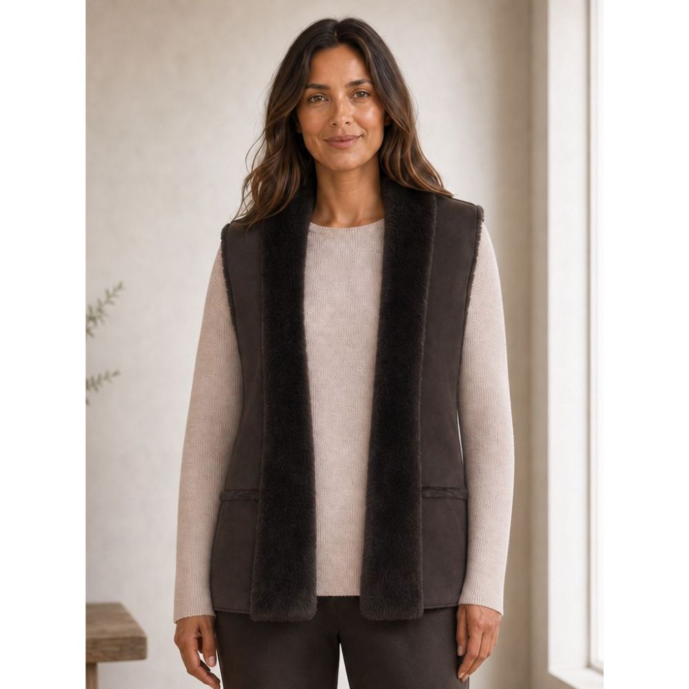 Tigi Suedette And Faux-fur Open Gilet - Brown