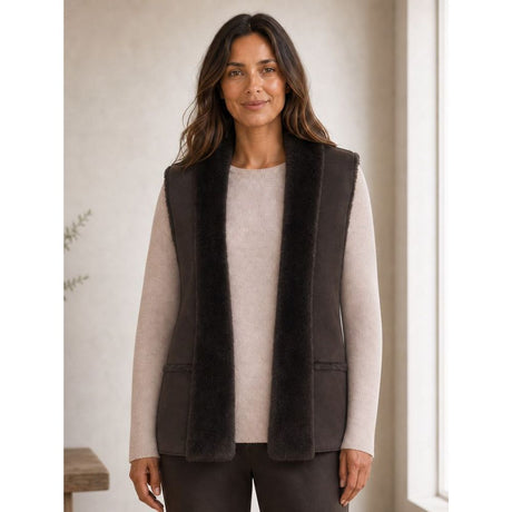 Tigi Suedette And Faux-fur Open Gilet - Brown