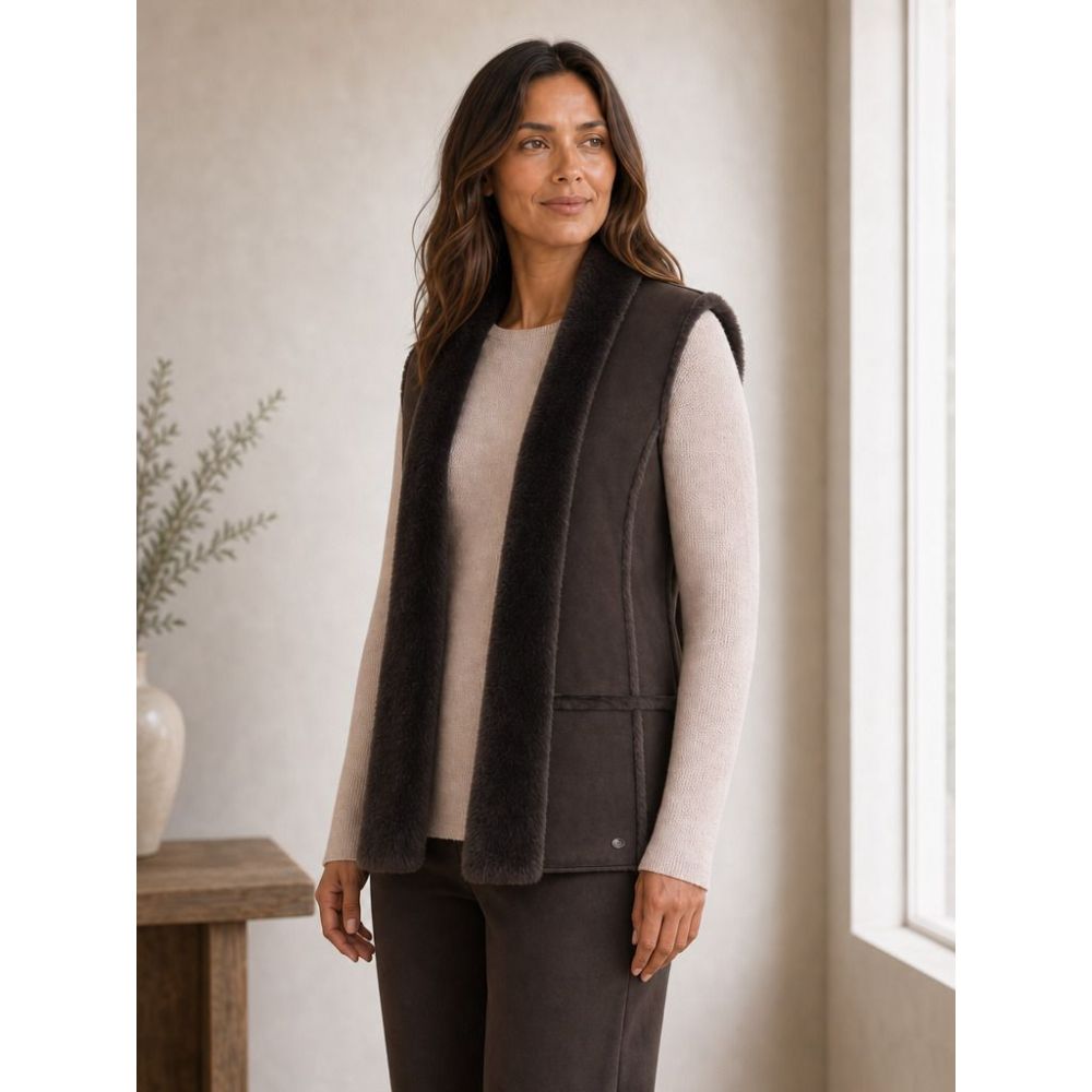 Tigi Suedette And Faux-fur Open Gilet - Brown