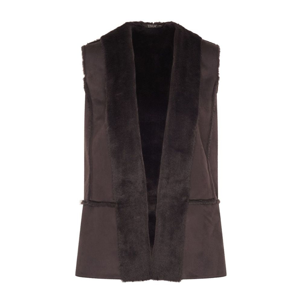 Tigi Suedette And Faux-fur Open Gilet - Brown
