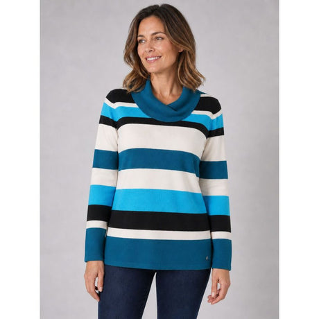 Tigi Yarn Dye Stripe Cowl Neck Top - Blue/White
