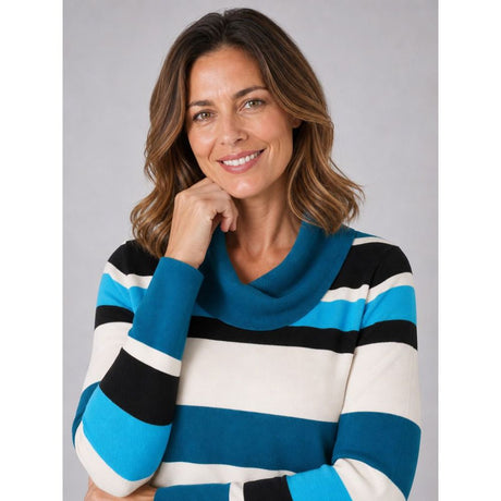 Tigi Yarn Dye Stripe Cowl Neck Top - Blue/White