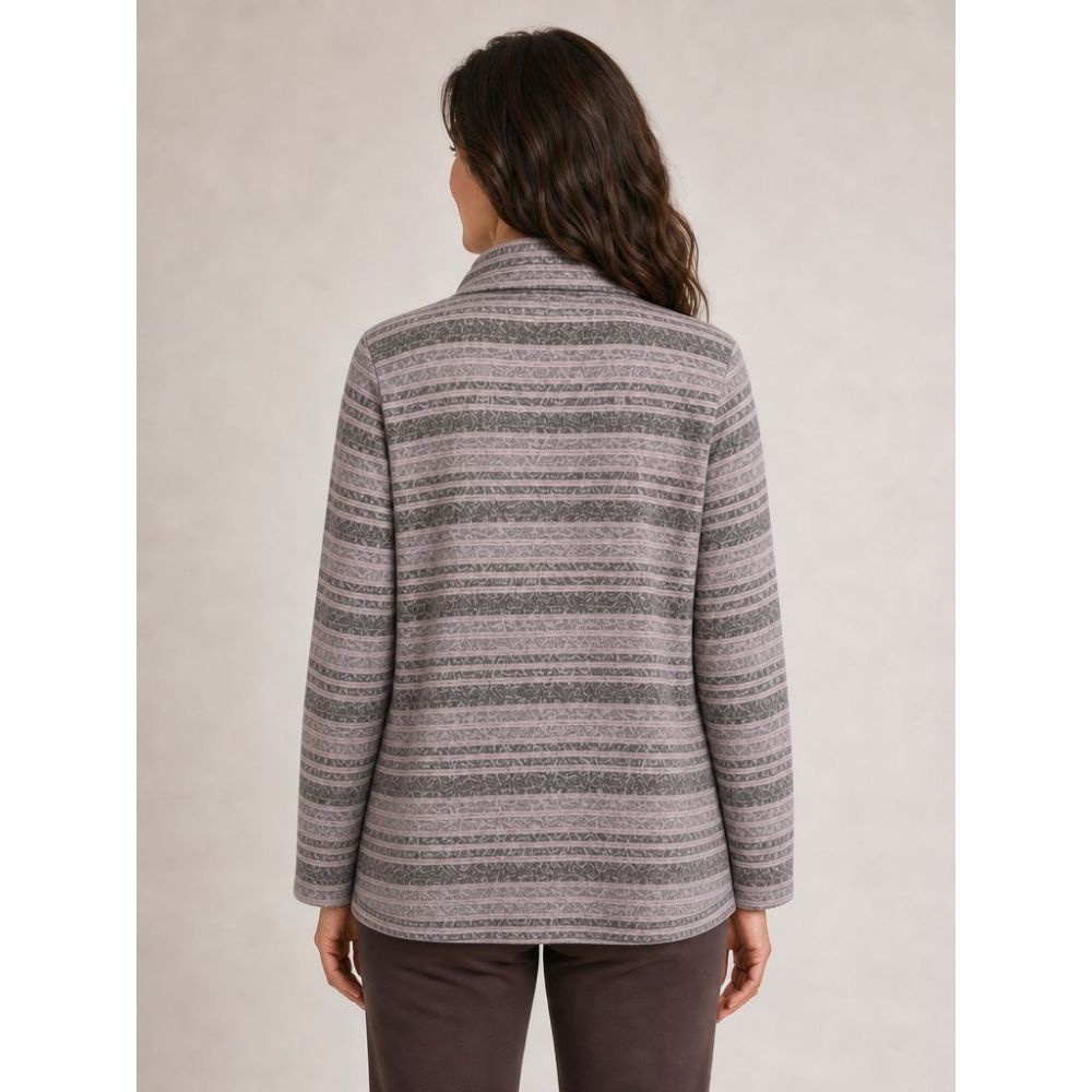 Tigi Melange Stripe Cowl Neck Top - Grey/Pink