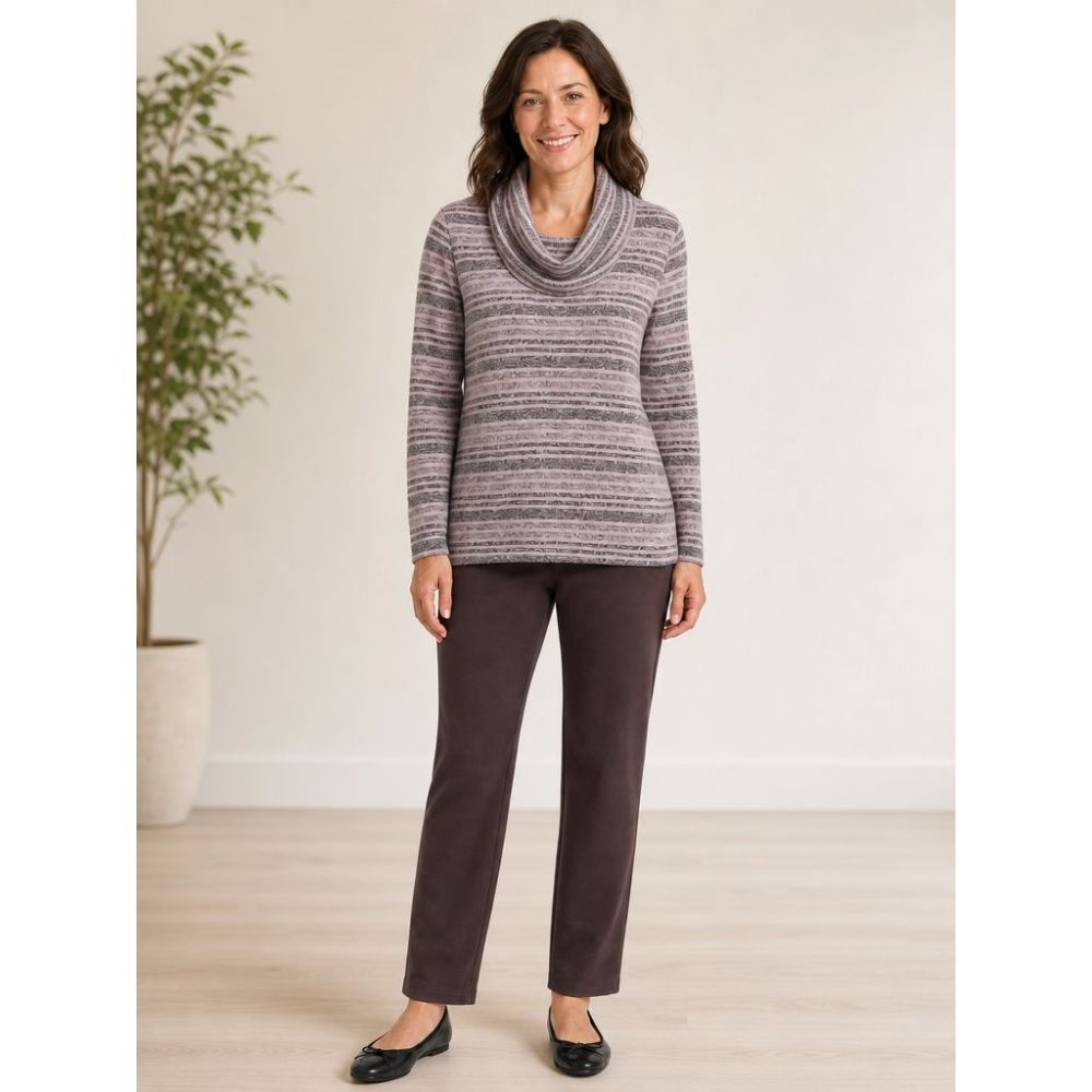 Tigi Melange Stripe Cowl Neck Top - Grey/Pink