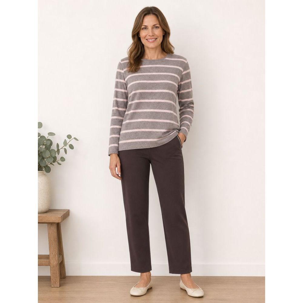 Tigi Yarn Dye Stripe Zip Detail Top - Grey/Pink