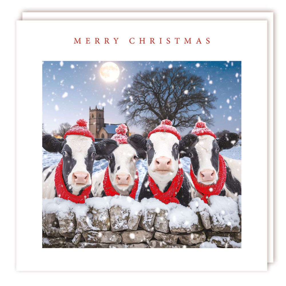 Tracks Publishing Cows in Hats Sparkle Christmas Cards - (Pack of 5)