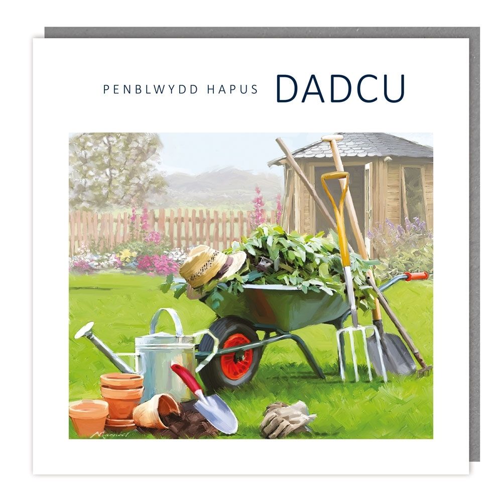 Tracks Publishing Grandad Wheelbarrow Welsh Birthday Card