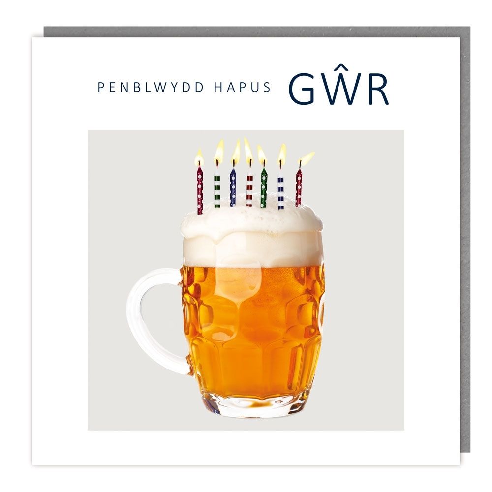 Tracks Publishing Husband Candles in Beer Welsh Birthday Card