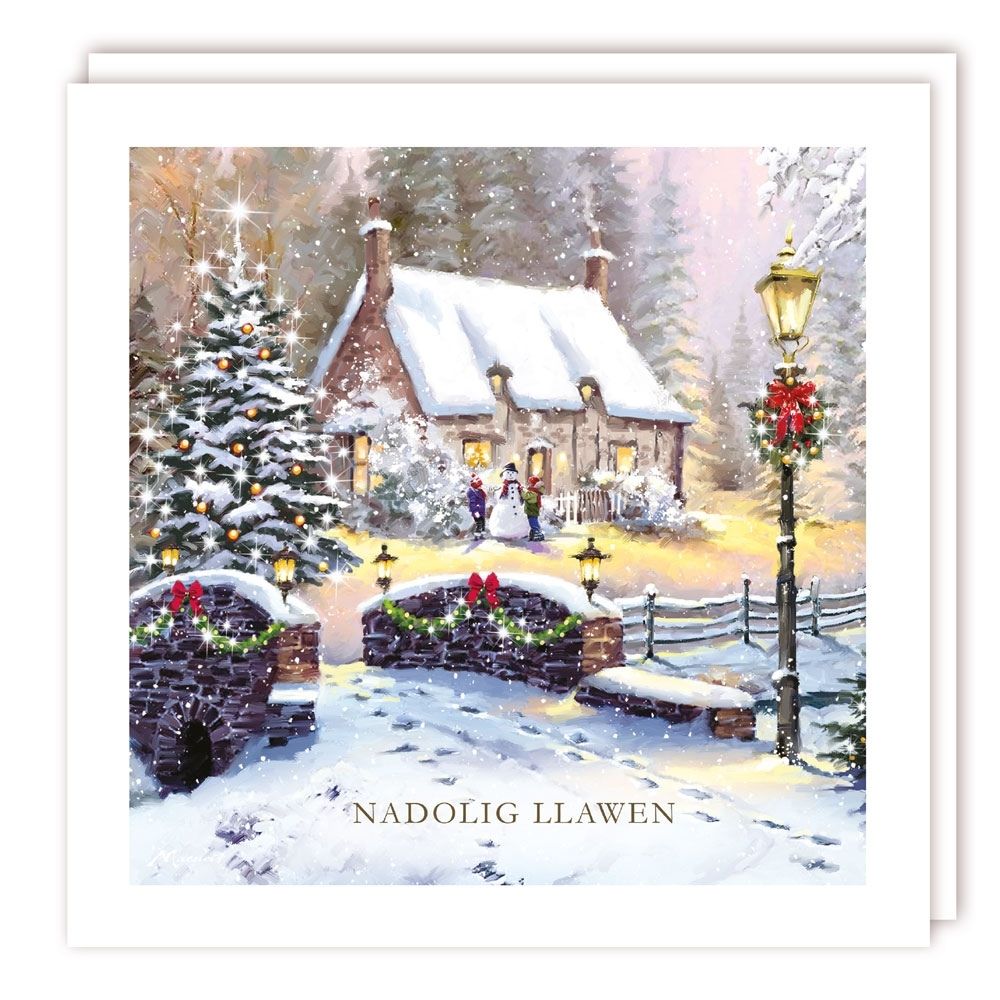Tracks Publishing Snowy Cottage Welsh Christmas Cards - (Pack of 10)