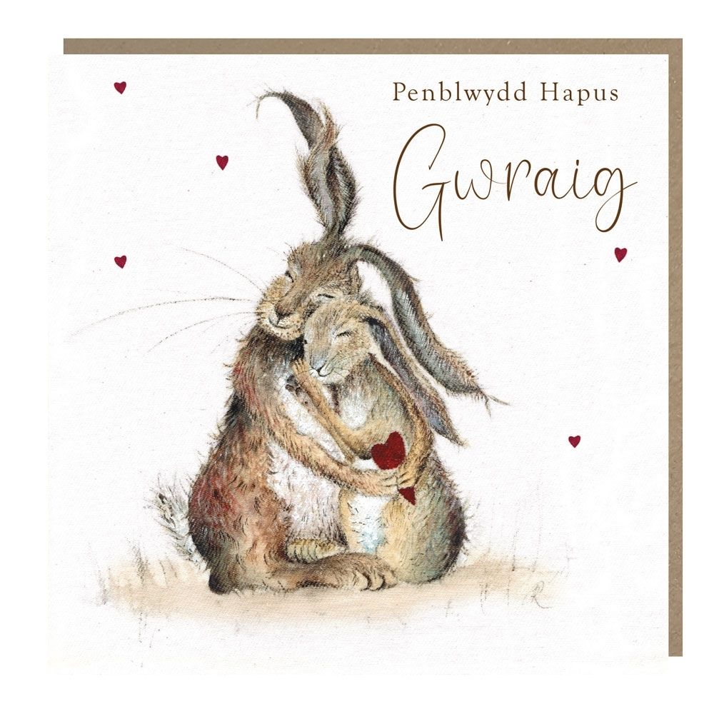 Tracks Publishing Wife Rabbits Hugging Welsh Birthday Card