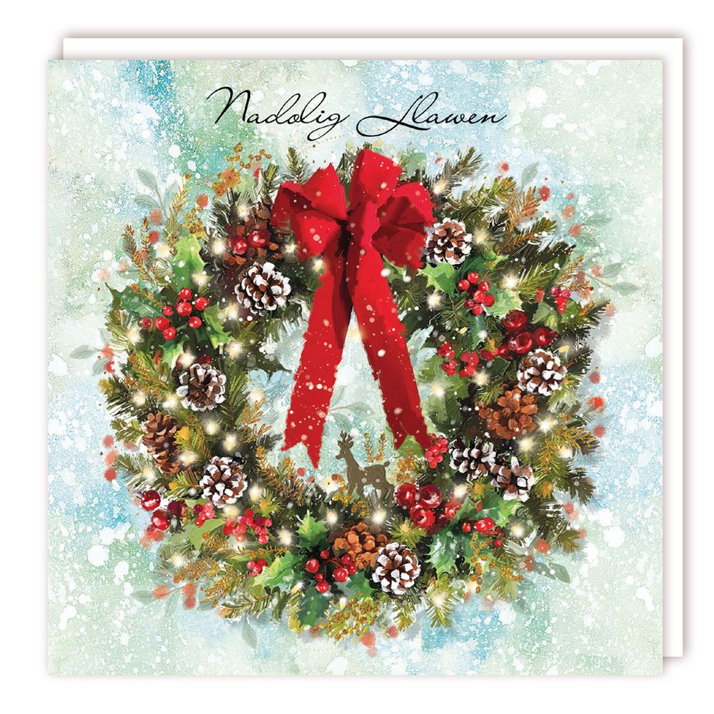 Tracks Publishing Xmas Wreath Welsh Christmas Card