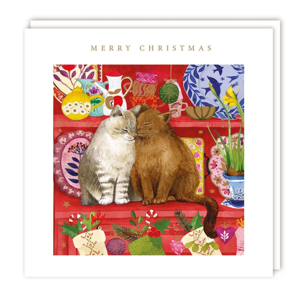 Tracks Two Cats at Xmas Christmas Cards - (Pack of 5)