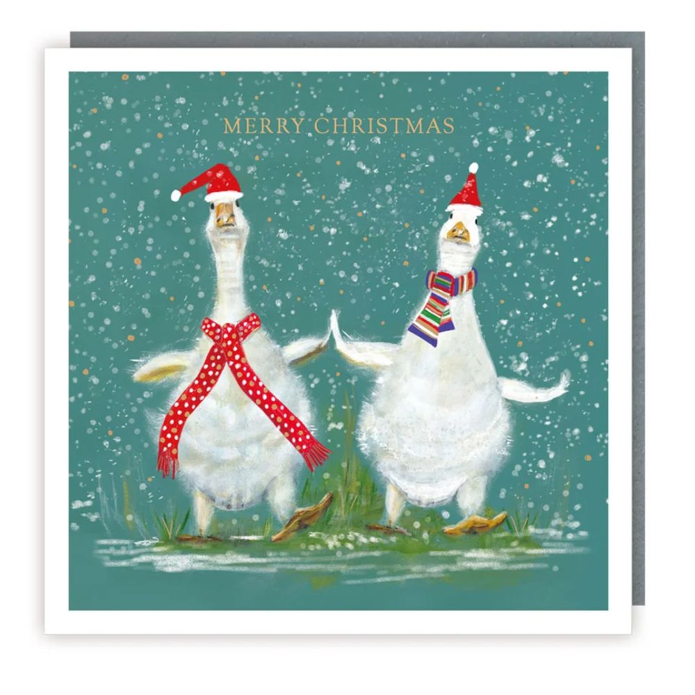 Tracks Two Geese in Hats Christmas Charity Card - (Pack of 5)