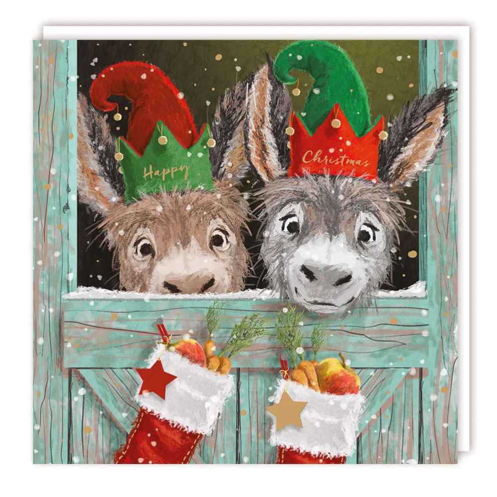 Tracks Xmas Curious Donkey's Sparkle Christmas Card -  (Pack of 5)