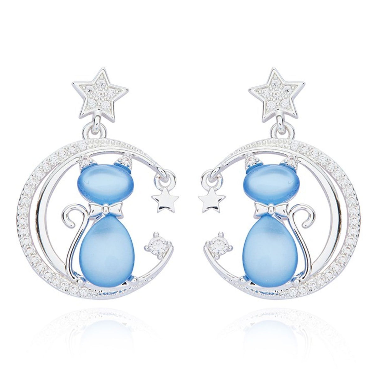 Equilibrium 2cm Furry Companions Cat On Moon Silver Plated Earrings
