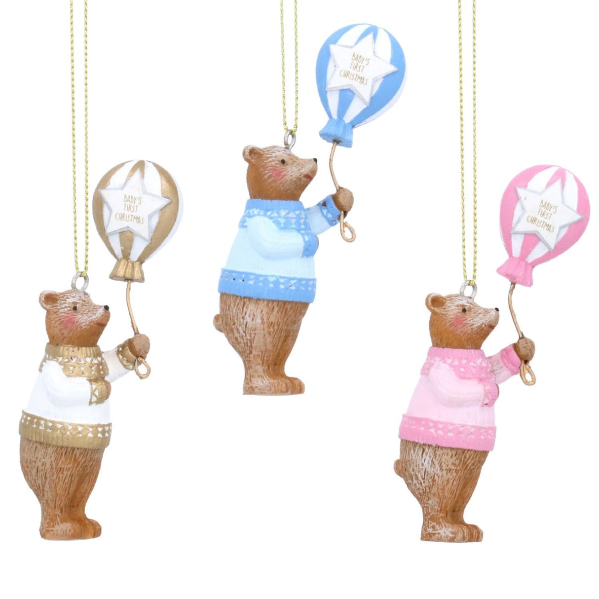 Gisela Graham Baby's First Christmas Resin Teddy Hanging Decoration (Choice of 3)