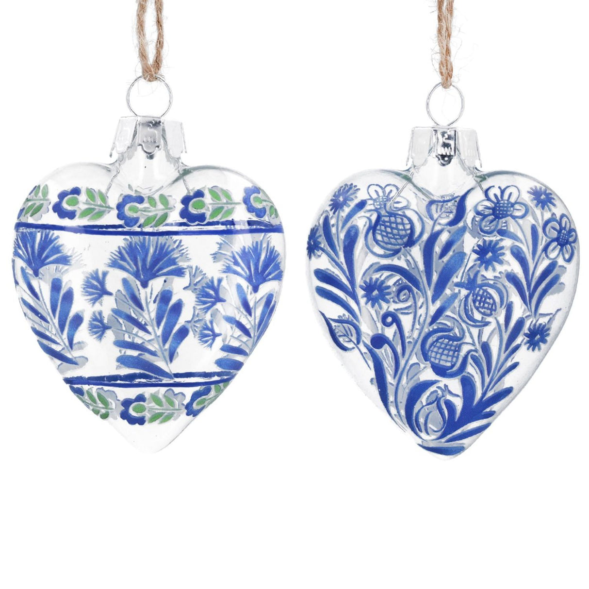 Gisela Graham Country Flowers Clear Glass Heart Decoration (Choice of 2)