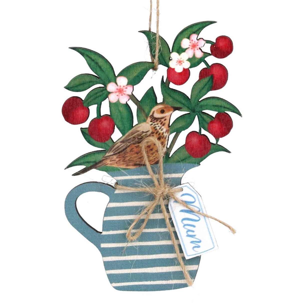 Gisela Graham Wooden Cherries in Vase 'Mum' Hanging Decoration