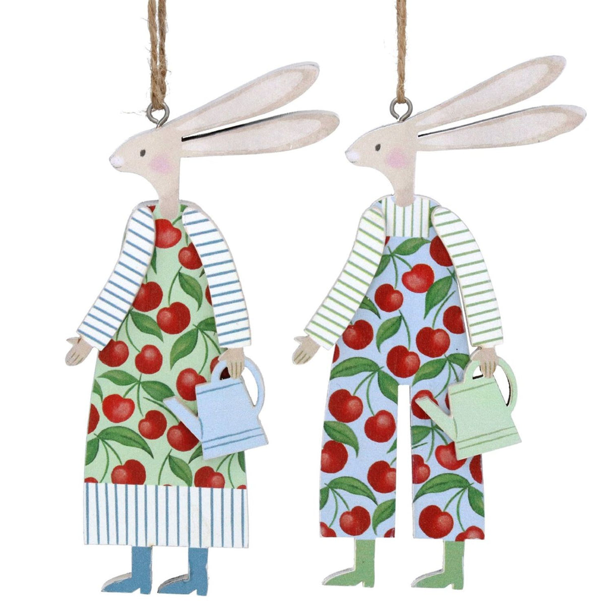 Gisela Graham Wooden Cherries Mr/Mrs Dressed Bunny Hanging Decoration (Choice of 2)