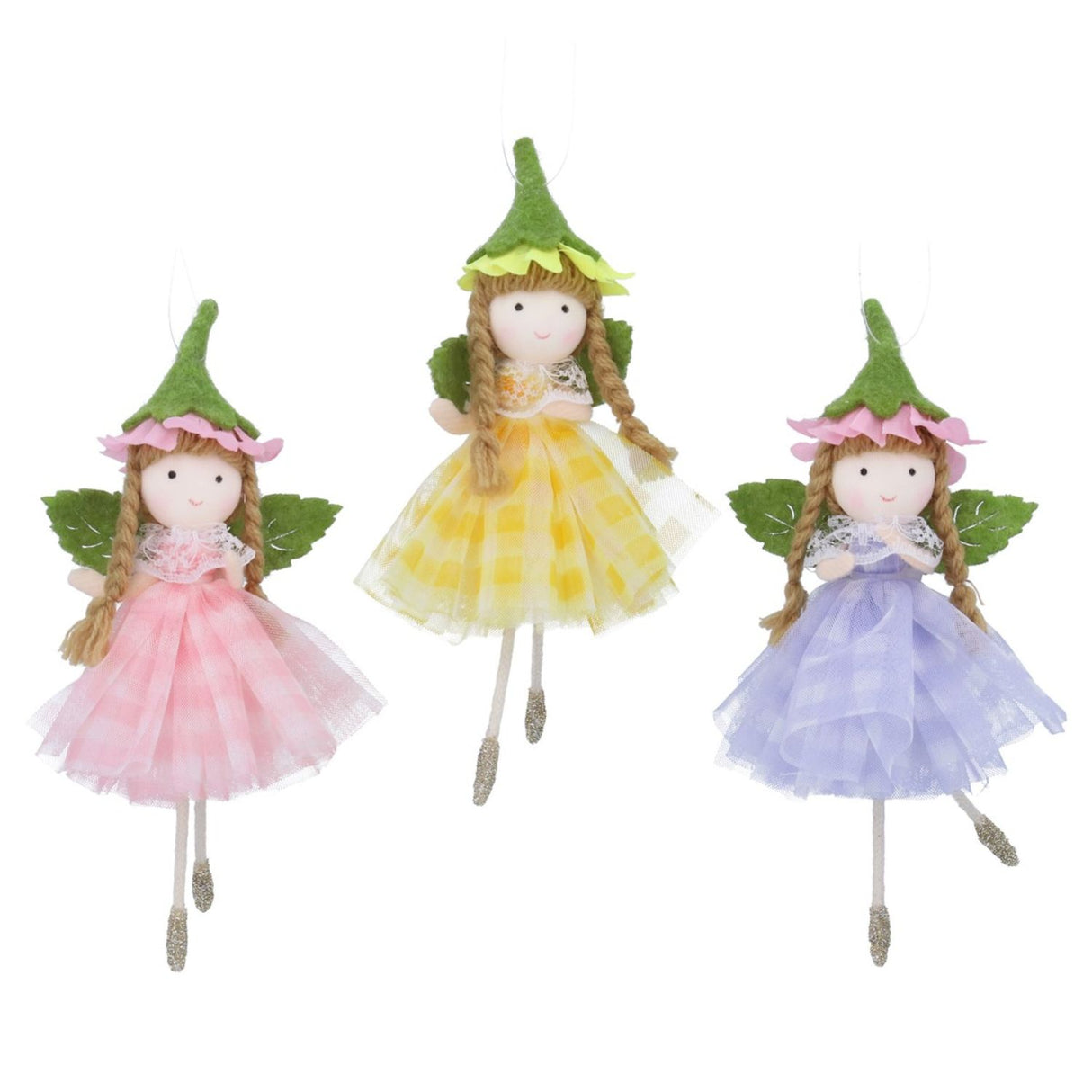 Gisela Graham Fabric Pixie in Gingham Dress Hanging Decoration (Choice of 3)