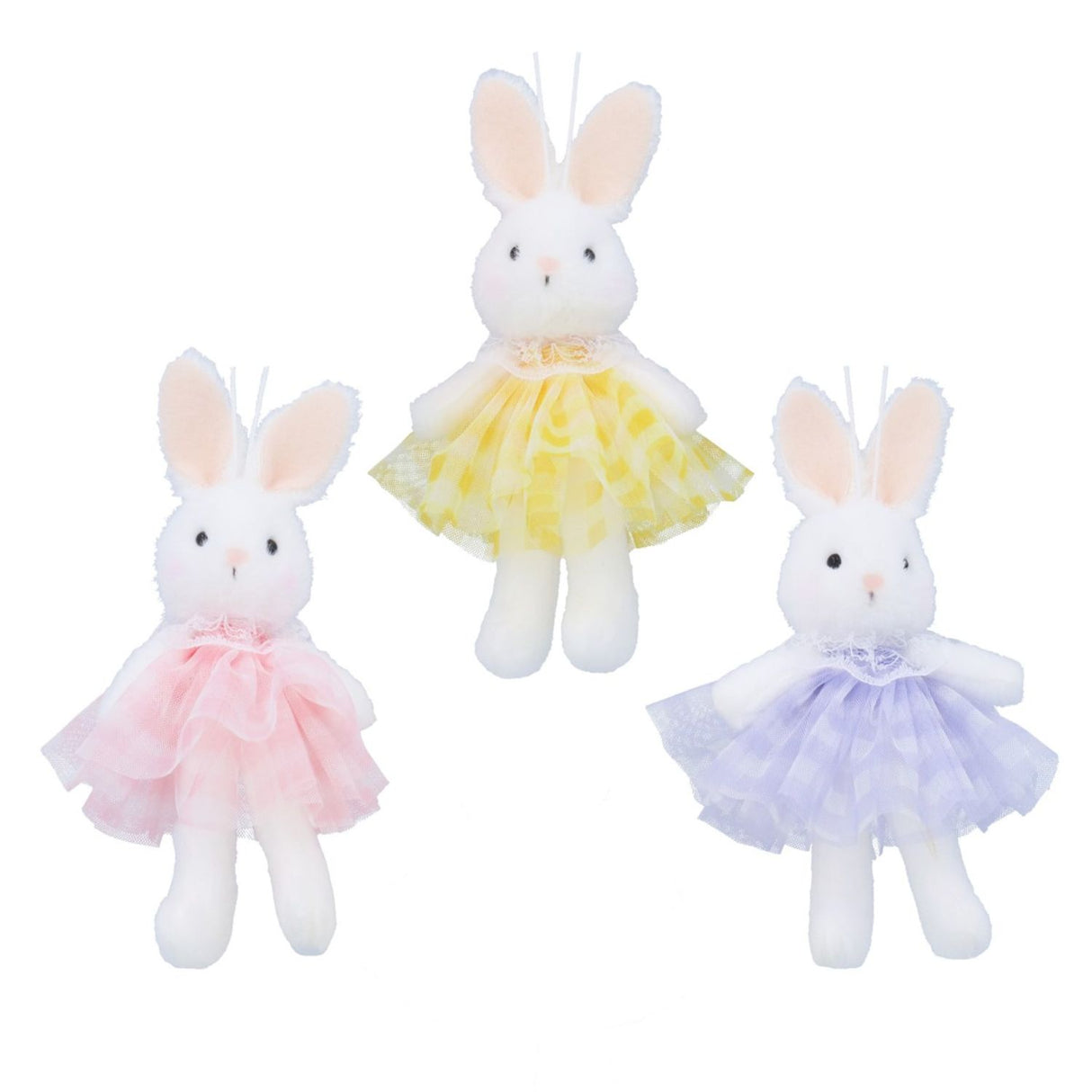 Gisela Graham Fluffy Fabric Bunny in Gingham Dress Hanging Decoration (Choice of 3)