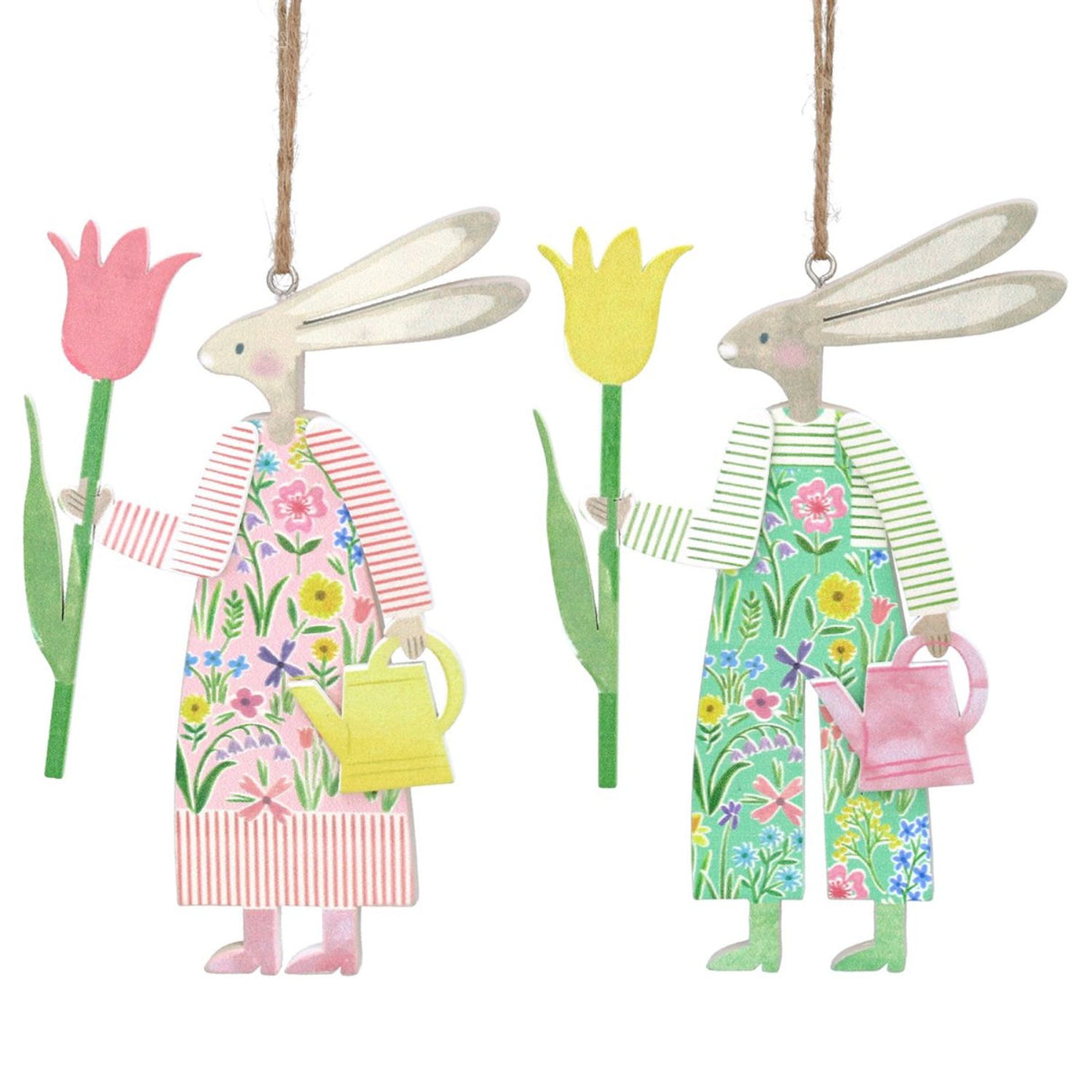 Gisela Graham Wooden Pastel Meadow Mr/Mrs Dressed Hare Hanging Decoration (Choice of 2)