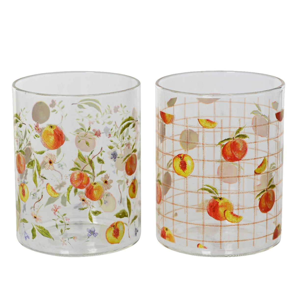 Kaemingk 10cm Drinkglass Glass with Peach Print (Choice  of 2)