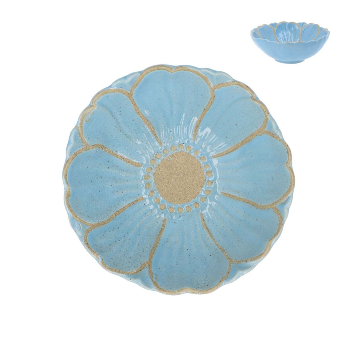 Gisela Graham Blue Stoneware Flower Pattern Bowl