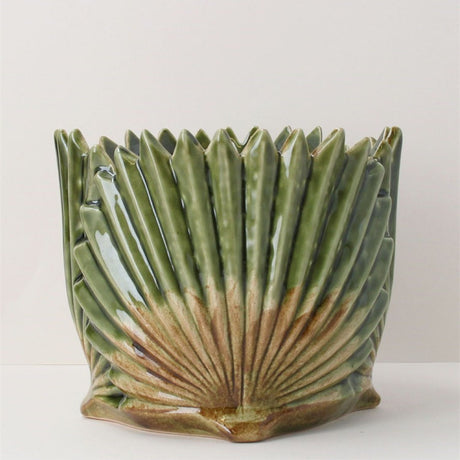Gisela Graham Ceramic Green Leaf Pot