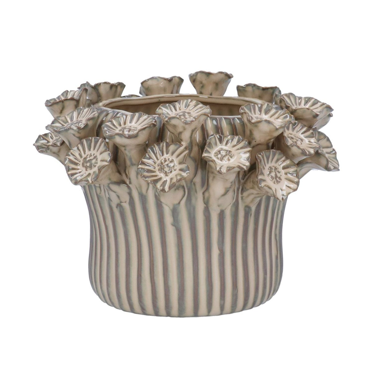 Gisela Graham Porcelain Taupe  Floral Pot Cover
