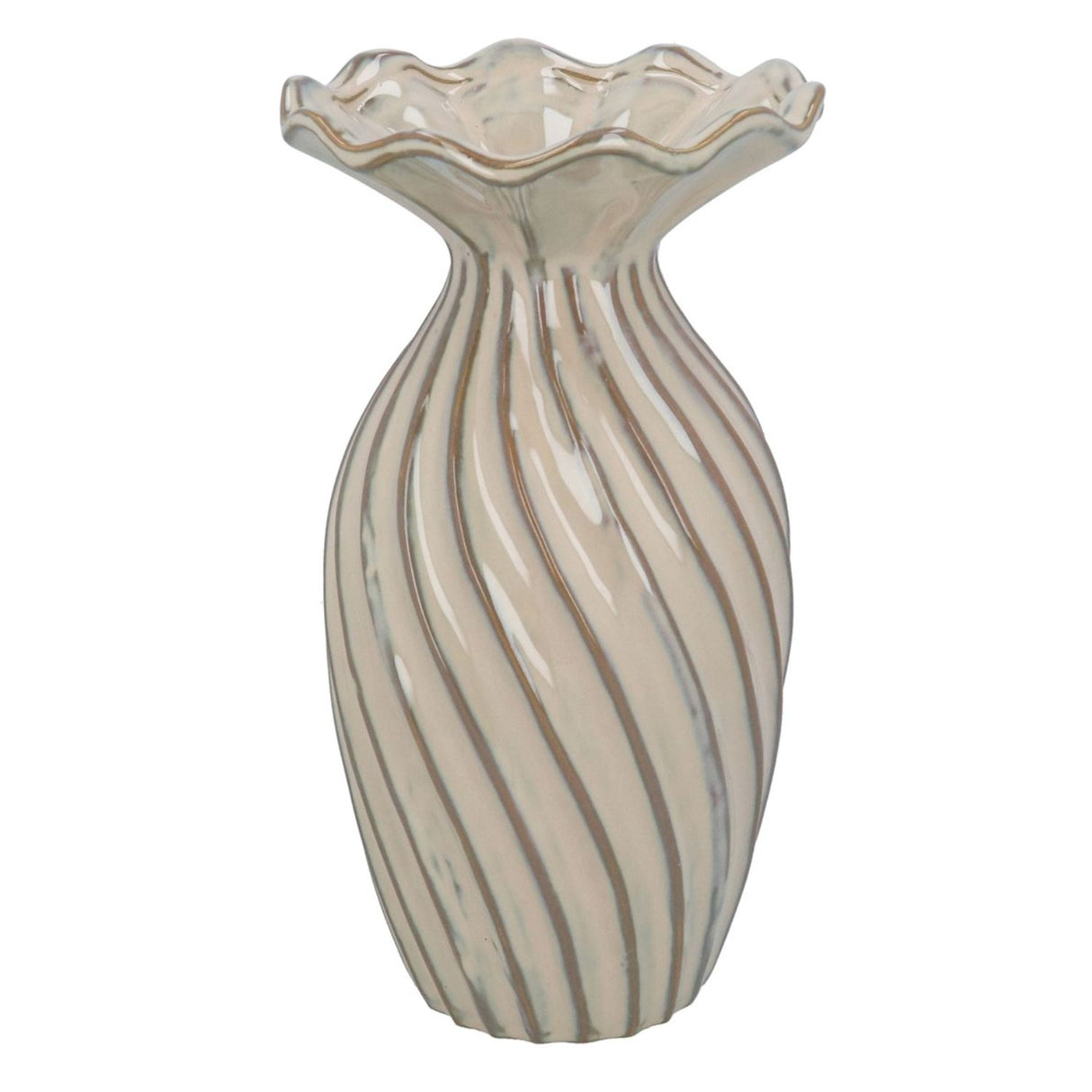 Gisela Graham Stoneware Taupe Frill Decorative Vase