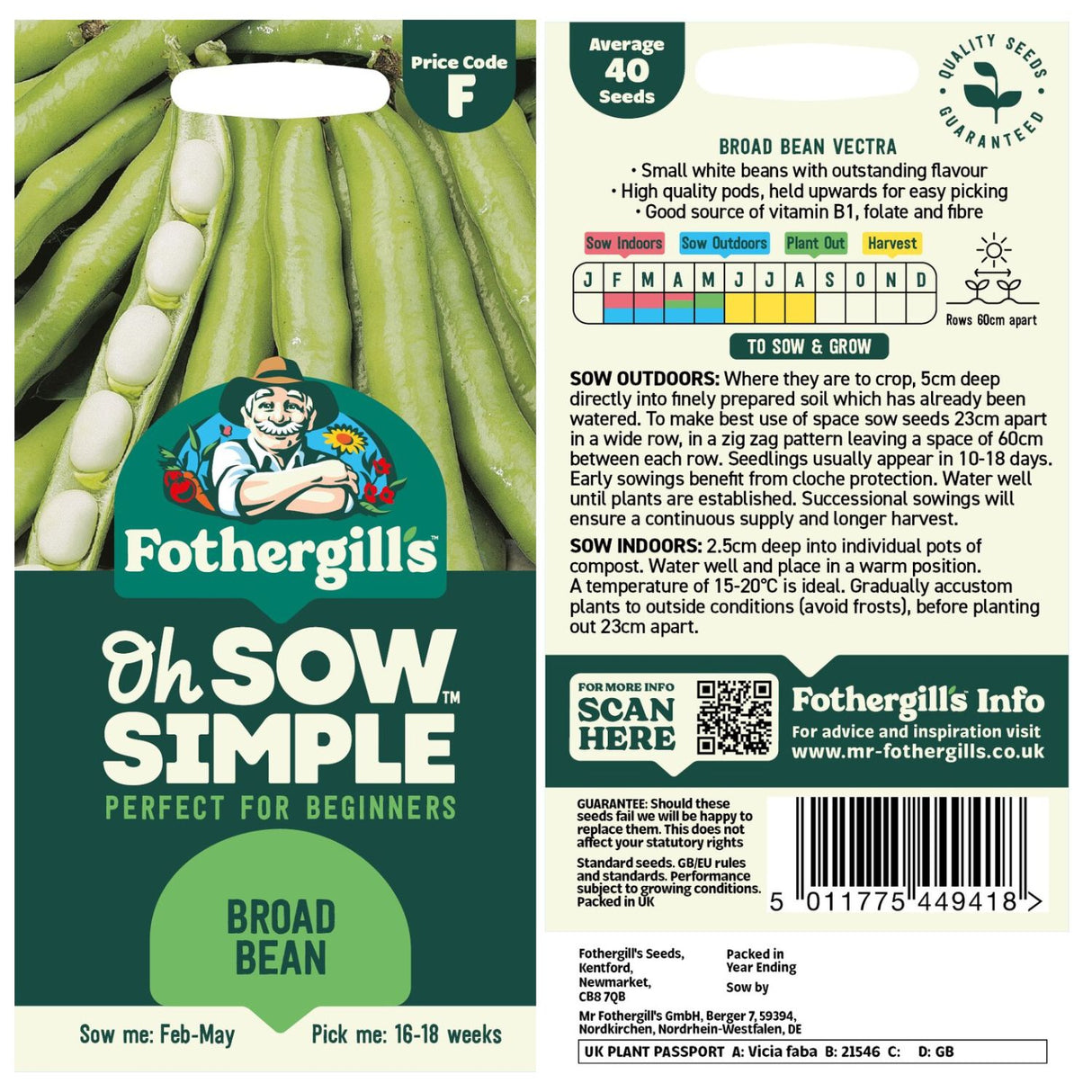 Fothergills Oh Sow Simple Broad Bean Vegetables Seeds