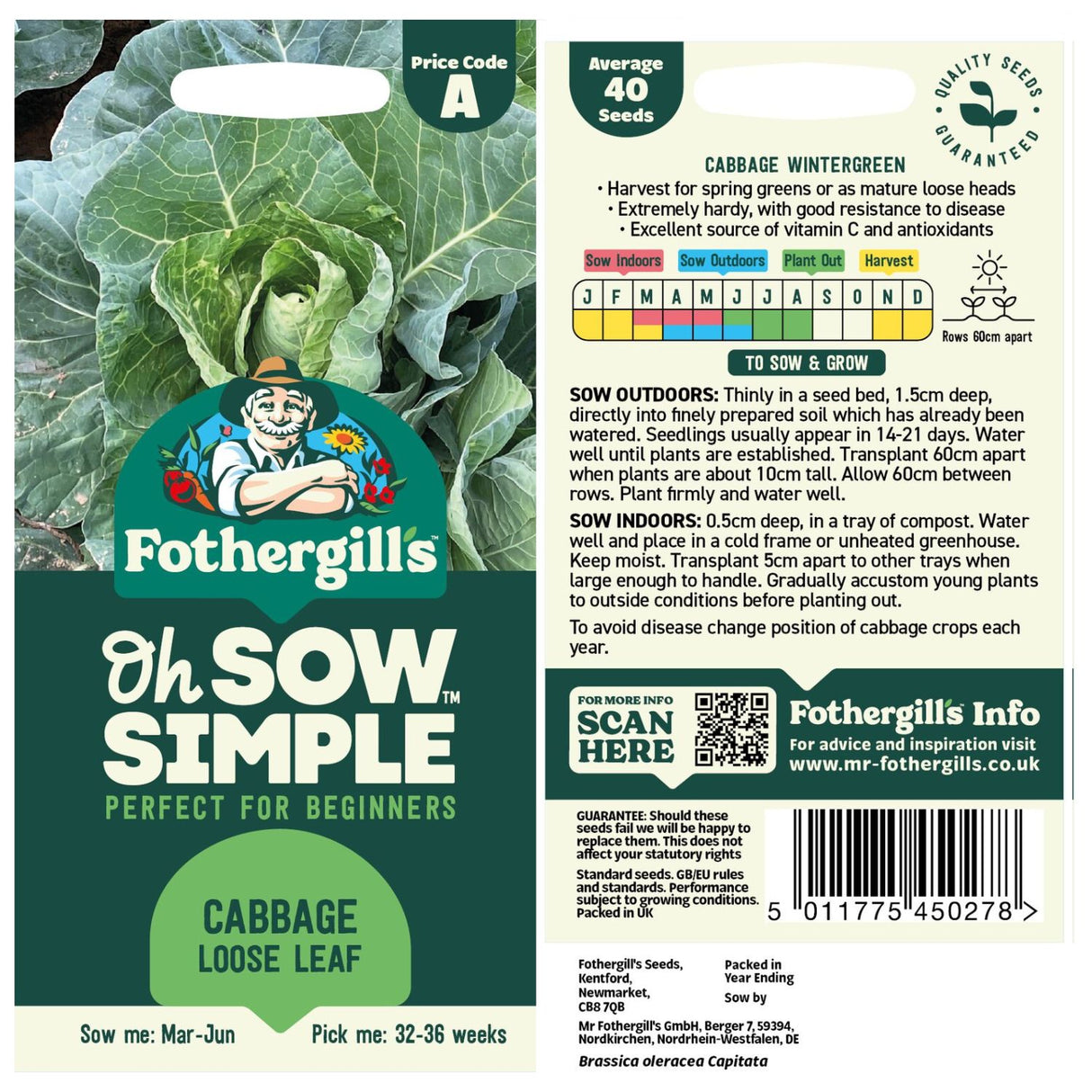 Fothergills Oh Sow Simple Cabbage Loose Leaf Vegetables Seeds