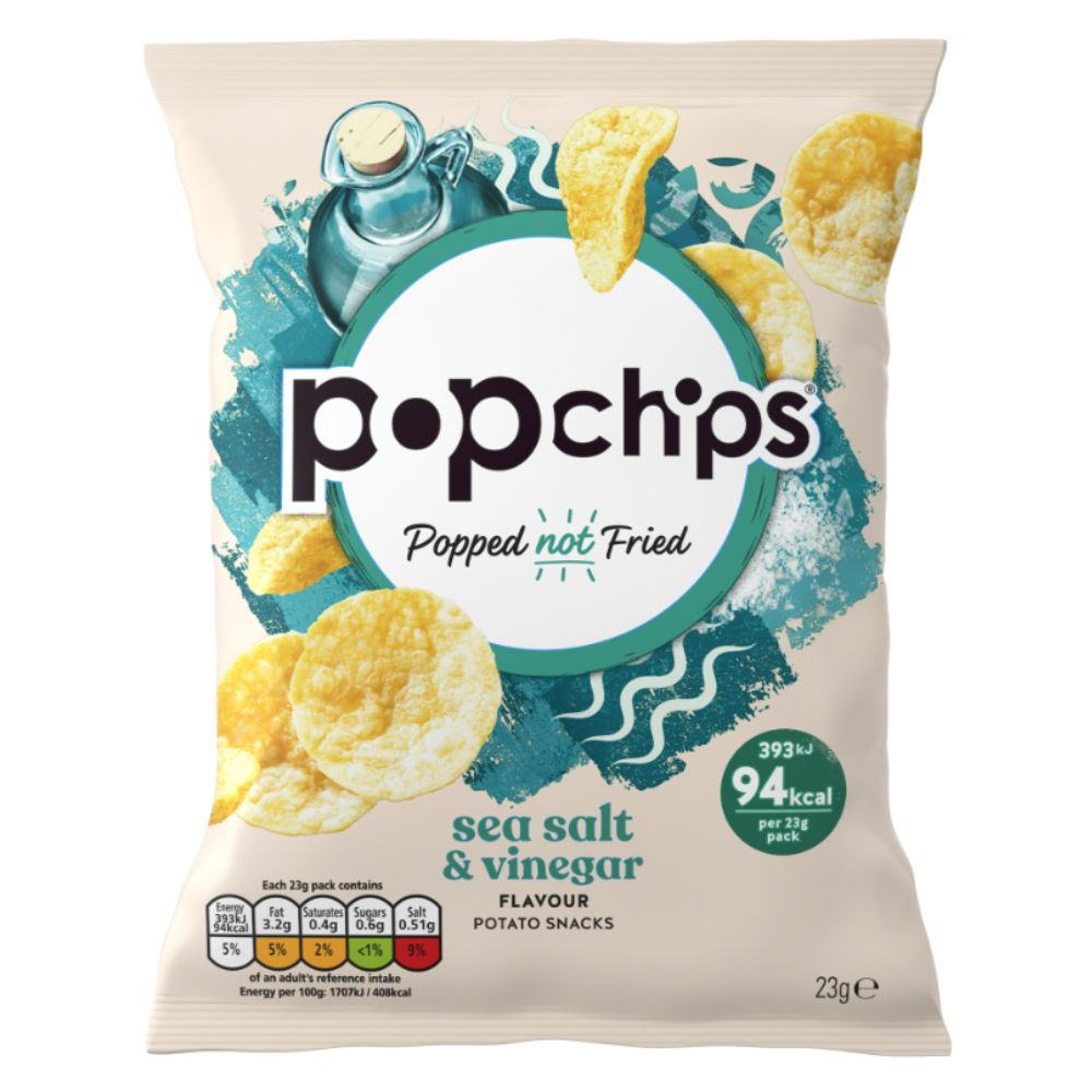 Popchips 23g Sea Salt & Vinegar Potato Crisps