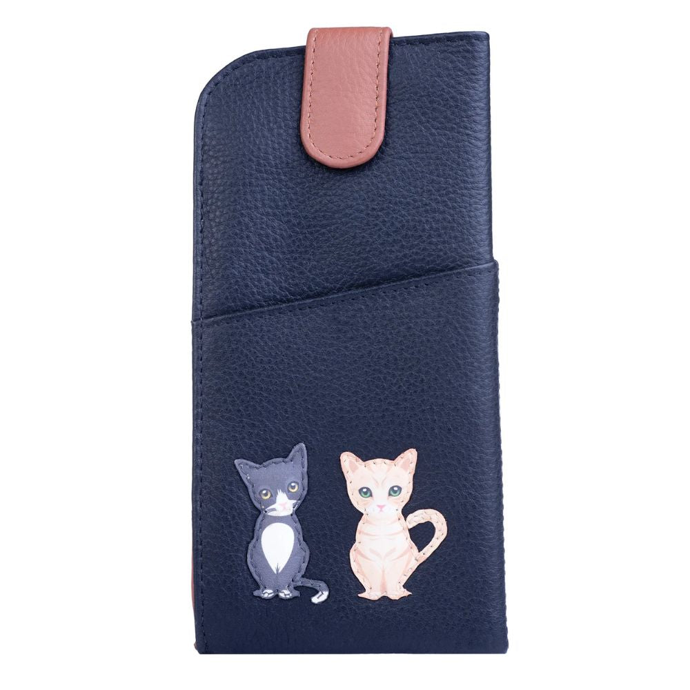 Mala Leather Best Friends Black Sitting Cats Glasses Case