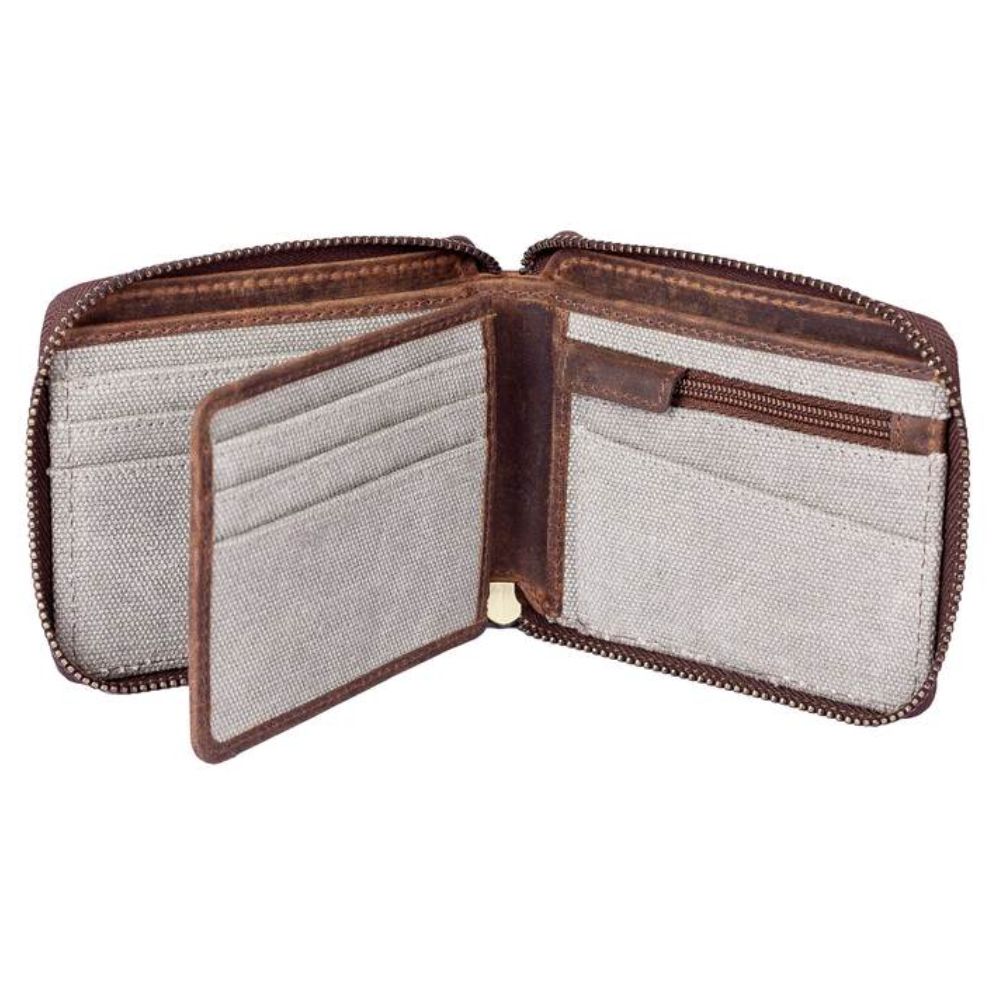 Mala Leather Grey Cactus Zip Around Wallet