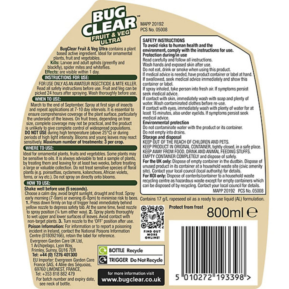 Bugclear 800ml Pest Control Pesticide