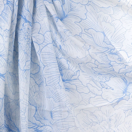POM Cotton White & Blue Flower Print Scarf