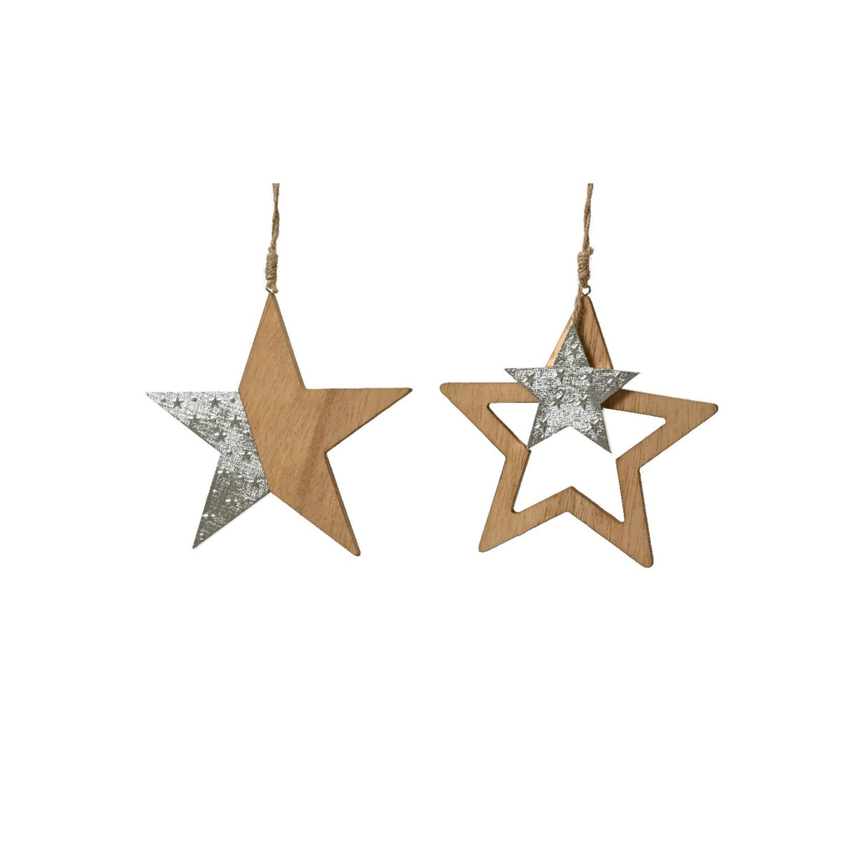Decoris 16cm Wooden Hanging Star - (Choice of 2)