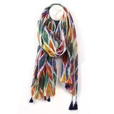 POM Cotton Ikat Print Scarf with Tassels