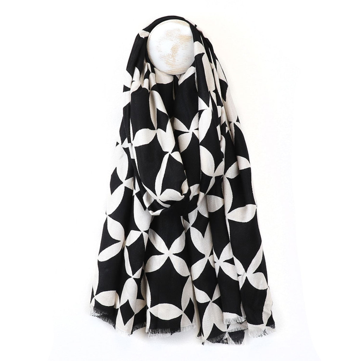 POM Bamboo Black & White Geo Print Scarf