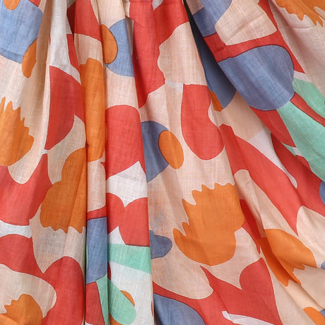 POM Cotton Orange & Blue Mix Print Scarf