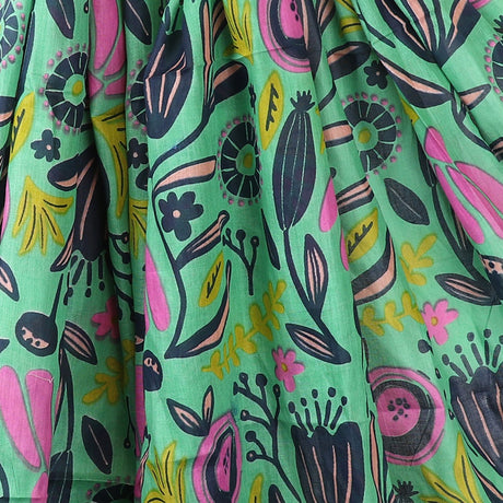 POM Cotton Green Multicolour Meadow Print Scarf