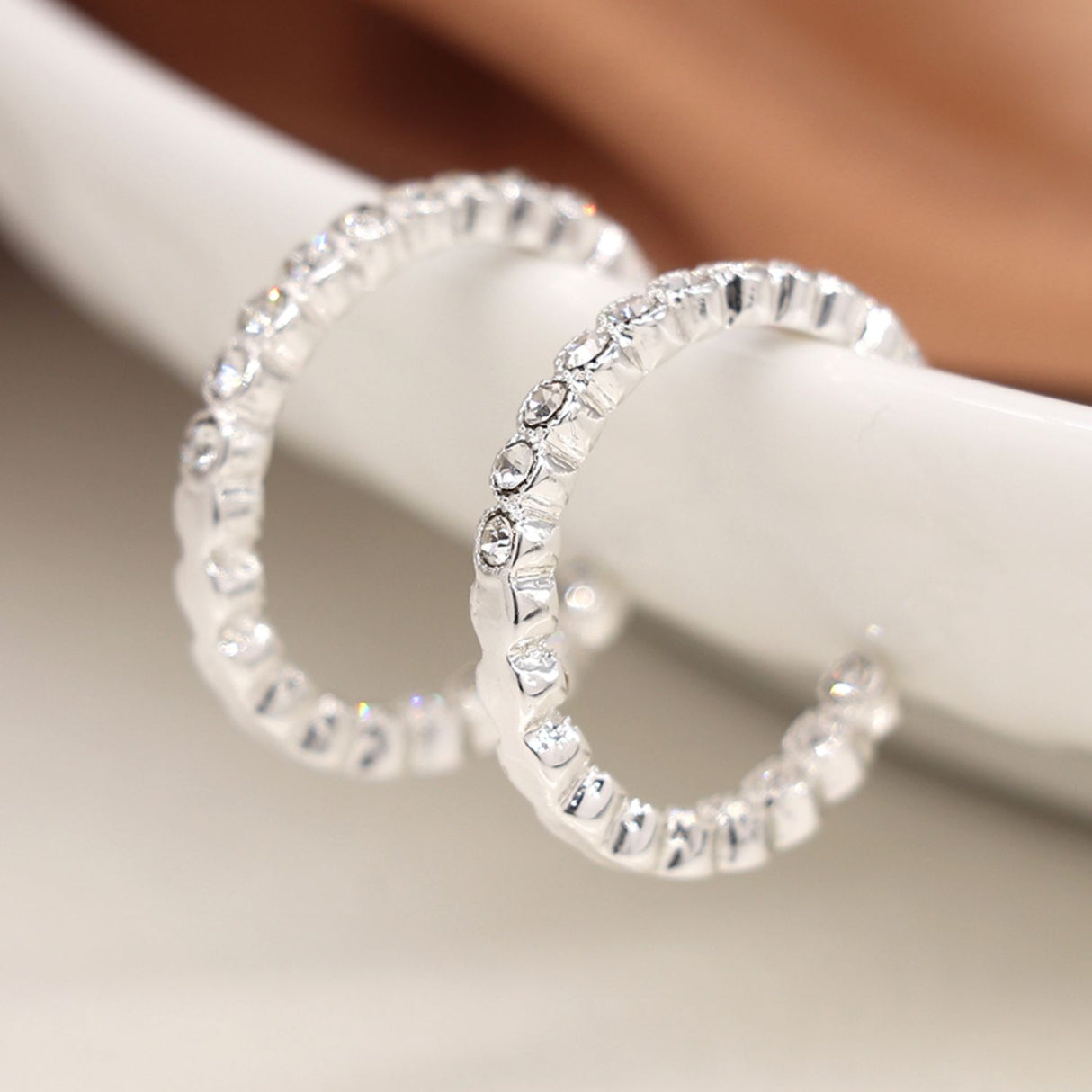 POM Silver Plated Crystal Hoop Earrings
